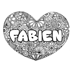 Coloración del nombre FABIEN - decorado mandala de corazón