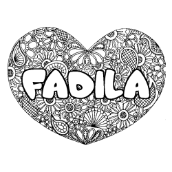 Coloración del nombre FADILA - decorado mandala de corazón