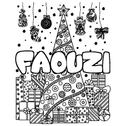 Coloración del nombre FAOUZI - decorado árbol de Navidad y regalos