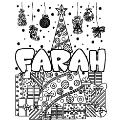 Coloración del nombre FARAH - decorado árbol de Navidad y regalos