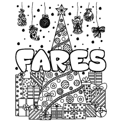 Coloración del nombre FARES - decorado árbol de Navidad y regalos