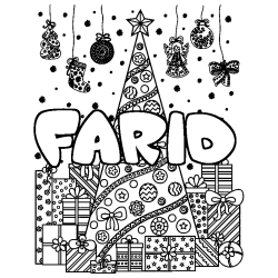 Coloración del nombre FARID - decorado árbol de Navidad y regalos