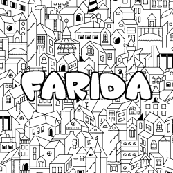 Coloración del nombre FARIDA - decorado ciudad