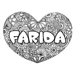 Coloración del nombre FARIDA - decorado mandala de corazón