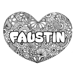 Coloración del nombre FAUSTIN - decorado mandala de corazón