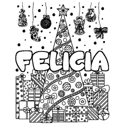 Coloración del nombre FELICIA - decorado árbol de Navidad y regalos