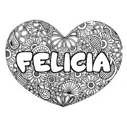 Coloración del nombre FELICIA - decorado mandala de corazón