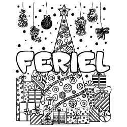 Coloración del nombre FERIEL - decorado árbol de Navidad y regalos