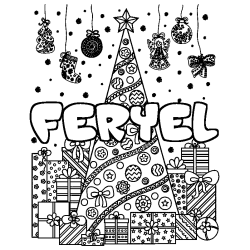 Coloración del nombre FERYEL - decorado árbol de Navidad y regalos