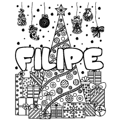 Coloración del nombre FILIPE - decorado árbol de Navidad y regalos