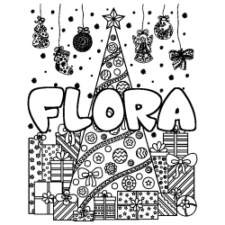 Coloración del nombre FLORA - decorado árbol de Navidad y regalos