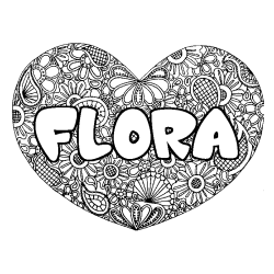 Coloración del nombre FLORA - decorado mandala de corazón