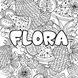 Coloración del nombre FLORA - decorado mandala de frutas