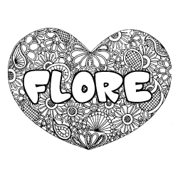 Coloración del nombre FLORE - decorado mandala de corazón