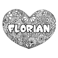 Coloración del nombre FLORIAN - decorado mandala de corazón