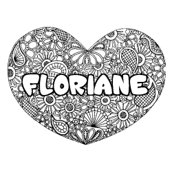 Coloración del nombre FLORIANE - decorado mandala de corazón