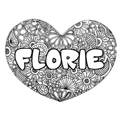 Coloración del nombre FLORIE - decorado mandala de corazón