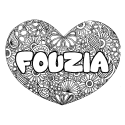 Coloración del nombre FOUZIA - decorado mandala de corazón