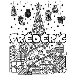 Coloración del nombre FRÉDÉRIC - decorado árbol de Navidad y regalos