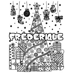 Coloración del nombre FRÉDÉRIQUE - decorado árbol de Navidad y regalos