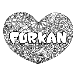 Coloración del nombre FURKAN - decorado mandala de corazón