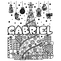 Coloración del nombre GABRIEL - decorado árbol de Navidad y regalos