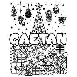 Coloración del nombre GAËTAN - decorado árbol de Navidad y regalos