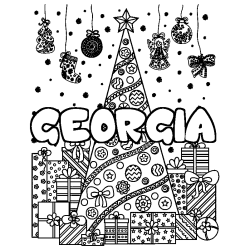 Coloración del nombre GEORGIA - decorado árbol de Navidad y regalos