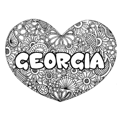 Coloración del nombre GEORGIA - decorado mandala de corazón