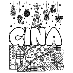 Dibujo para colorear GINA - decorado &aacute;rbol de Navidad y regalos