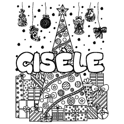 Coloración del nombre GISÈLE - decorado árbol de Navidad y regalos