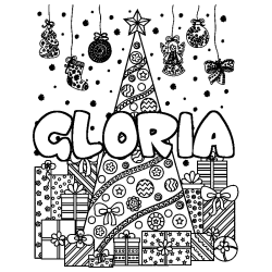 Coloración del nombre GLORIA - decorado árbol de Navidad y regalos