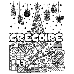 Coloración del nombre GRÉGOIRE - decorado árbol de Navidad y regalos