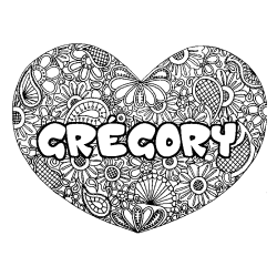 Coloración del nombre GRÉGORY - decorado mandala de corazón