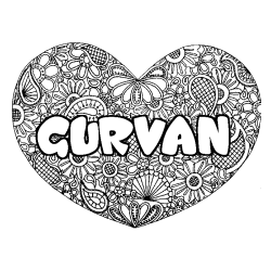 Coloración del nombre GURVAN - decorado mandala de corazón