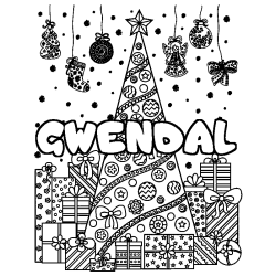 Coloración del nombre GWENDAL - decorado árbol de Navidad y regalos