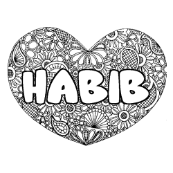 Coloración del nombre HABIB - decorado mandala de corazón