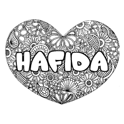 Coloración del nombre HAFIDA - decorado mandala de corazón