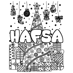 Coloración del nombre HAFSA - decorado árbol de Navidad y regalos