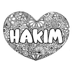 Coloración del nombre HAKIM - decorado mandala de corazón