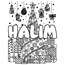 Coloración del nombre HALIM - decorado árbol de Navidad y regalos