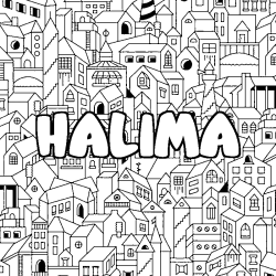 Coloración del nombre HALIMA - decorado ciudad