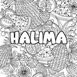 Coloración del nombre HALIMA - decorado mandala de frutas