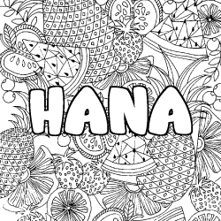 Coloración del nombre HANA - decorado mandala de frutas