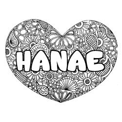 Coloración del nombre HANAE - decorado mandala de corazón