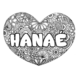 Coloración del nombre HANAÉ - decorado mandala de corazón