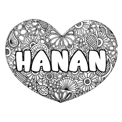 Coloración del nombre HANAN - decorado mandala de corazón