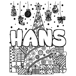 Dibujo para colorear HANS - decorado &aacute;rbol de Navidad y regalos