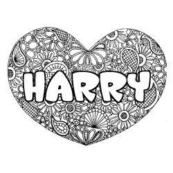 Coloración del nombre HARRY - decorado mandala de corazón