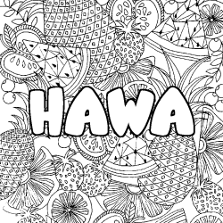 Coloración del nombre HAWA - decorado mandala de frutas